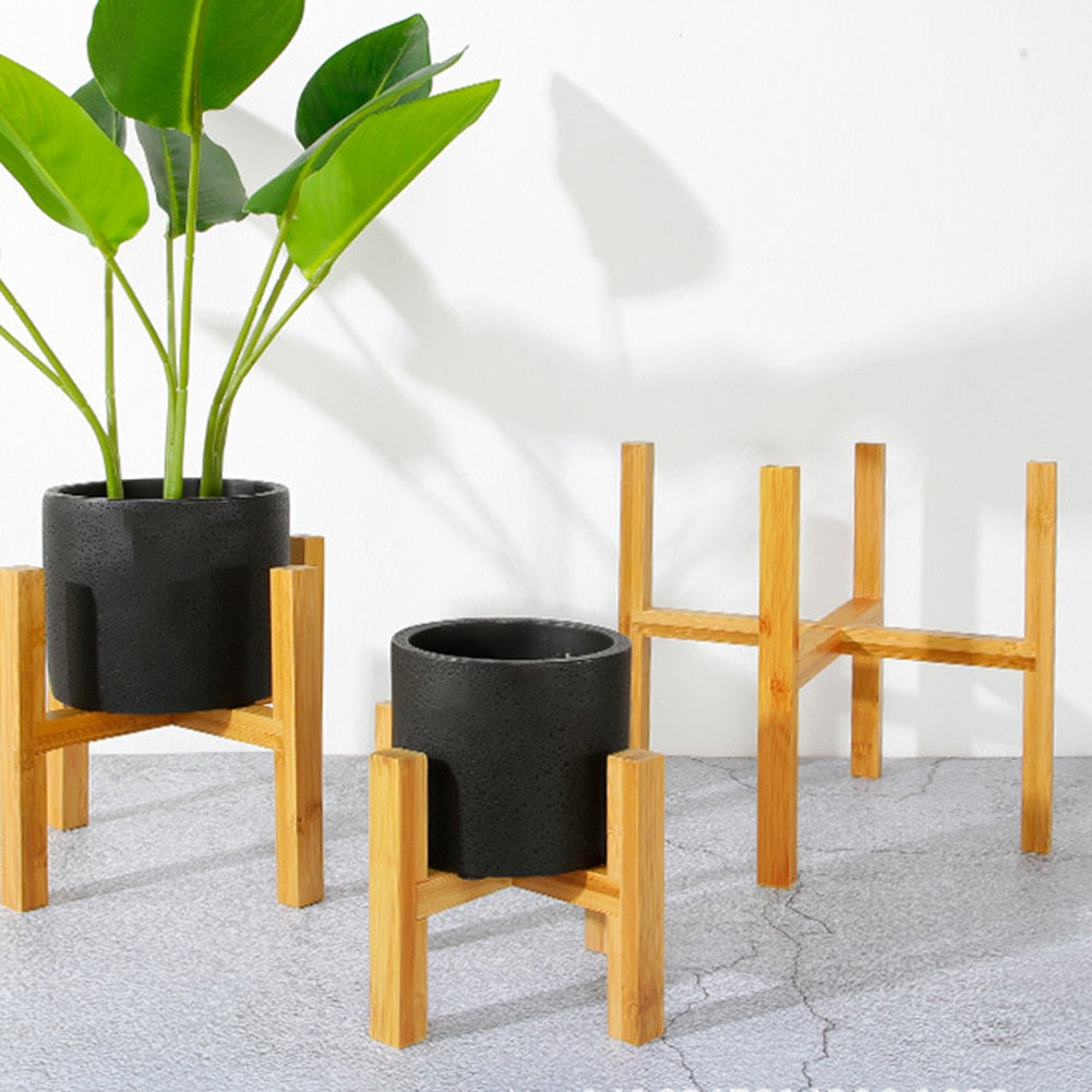 Free Standing Bonsai Holder Home Balcony Bamboo Wood Flower Pot Holder with Foot Pad Smooth Surface Modern Shelf for Office